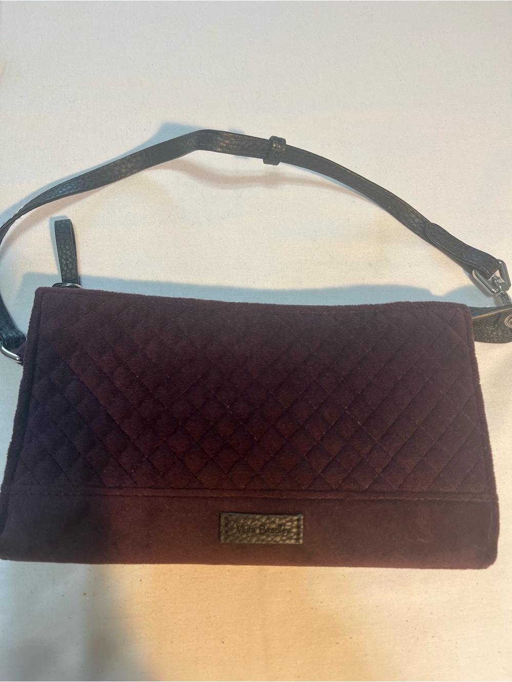Vera Bradley Quilted Velvet Shoulder Bag in Plum with Black Strap